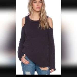 Free People Cold Shoulder Waffle Knit Boho Sweater